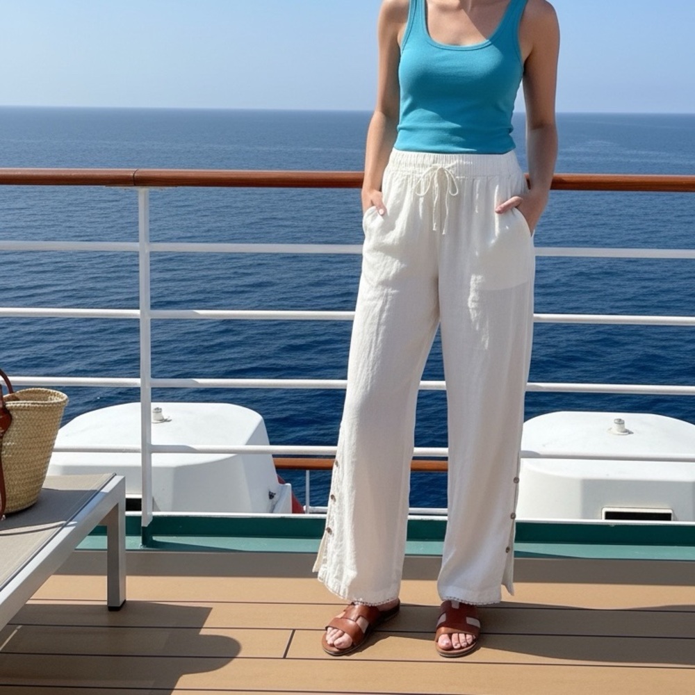 Joie Linen Blend ivory wide leg pants size M